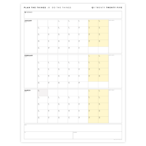 PRINTABLE Q1 (JANUARY - MARCH) 2025 QUARTERLY WALL CALENDAR (YELLOW) - INSTANT DOWNLOAD