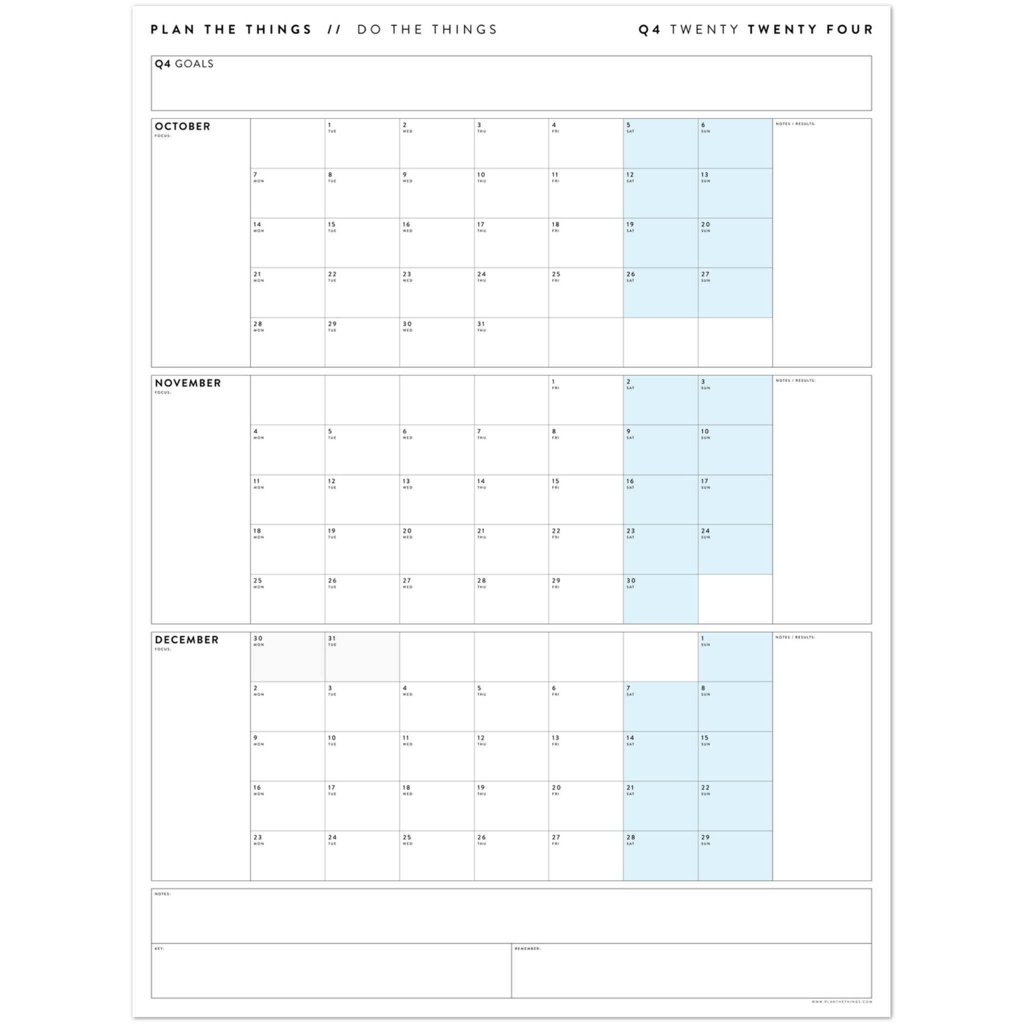 Q4 2024 QUARTERLY GIANT WALL CALENDAR (OCTOBER DECEMBER 2024) BLUE