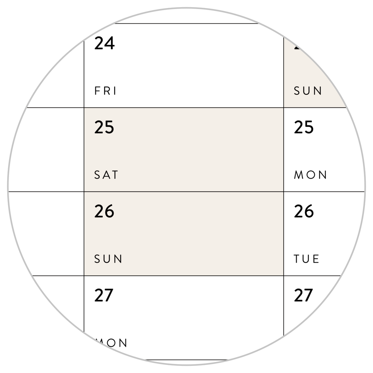 PRINTABLE VERTICAL 2027 WALL CALENDAR WITH BEIGE WEEKENDS - INSTANT DOWNLOAD