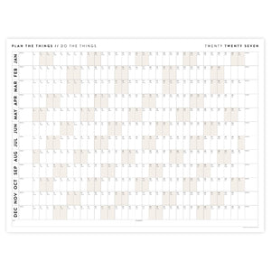 PRINTABLE 2027 Horizontal Wall Calendar | Digital PDF Instant Download | Minimalist Layout with Beige Weekends | Print Up to 48" x 36"