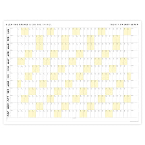 PRINTABLE 2027 Horizontal Wall Calendar | Digital PDF Instant Download | Minimalist Layout with Yellow Weekends | Print Up to 48" x 36"