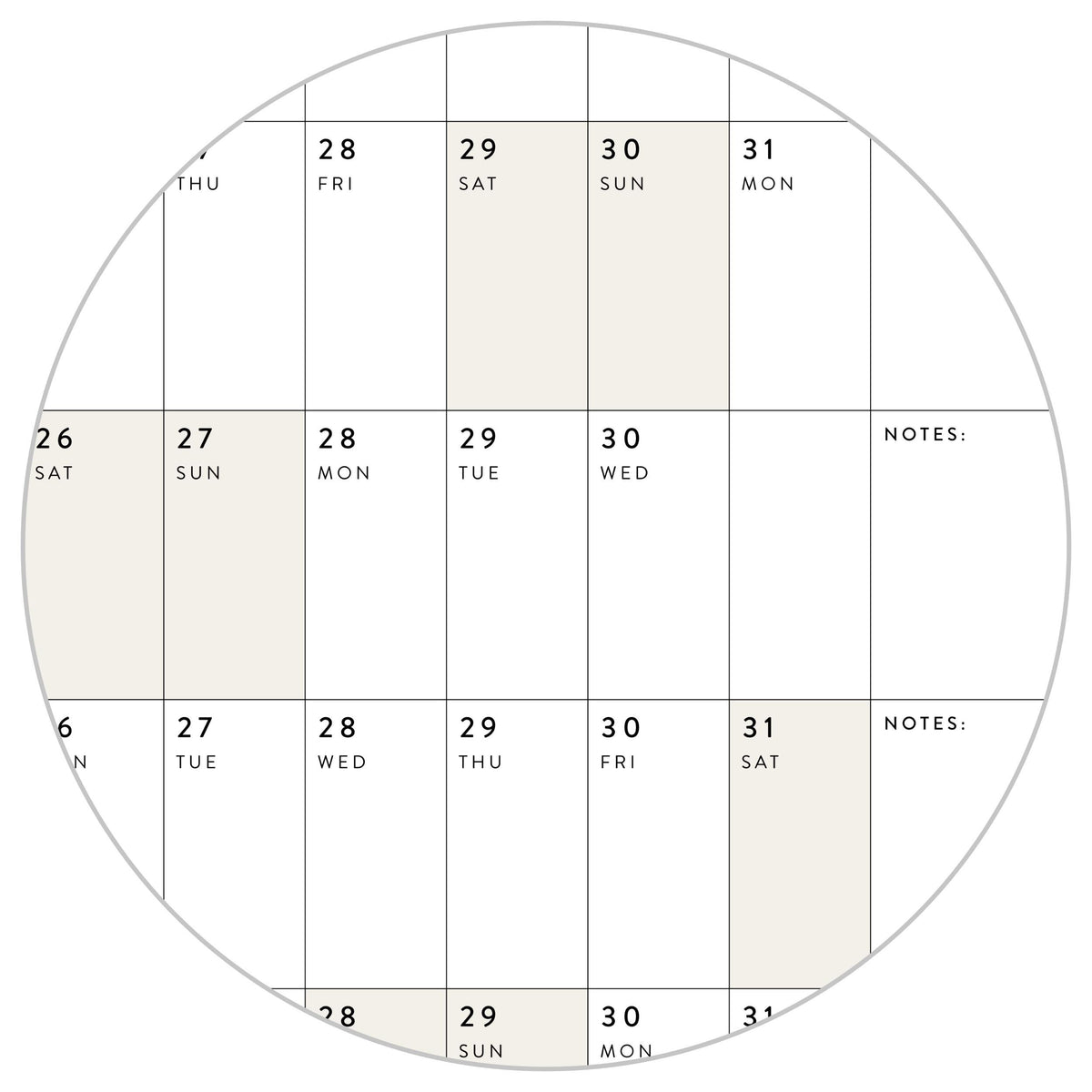 PRINTABLE 2027 Horizontal Wall Calendar | Digital PDF Instant Download | Minimalist Layout with Beige Weekends | Print Up to 48" x 36"