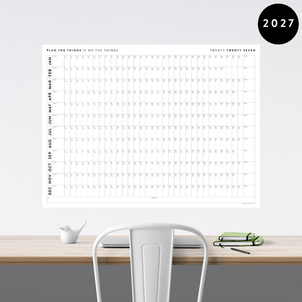 PRINTABLE 2027 Horizontal Wall Calendar | Digital PDF Instant Download | Clear Minimalist Layout | Print Up to 48" x 36"