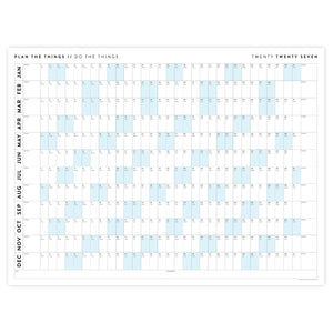 PRINTABLE 2027 Horizontal Wall Calendar | Digital PDF Instant Download | Minimalist Layout with Blue Weekends | Print Up to 48" x 36"