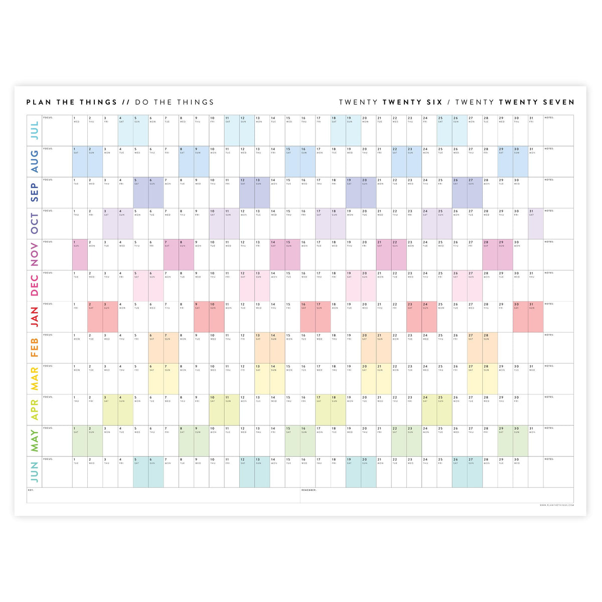 2026 - 2027 JULY Start Academic Wall Calendar | Mid-Year Monthly Planner | Student Teacher Family Giant Rainbow Calendar