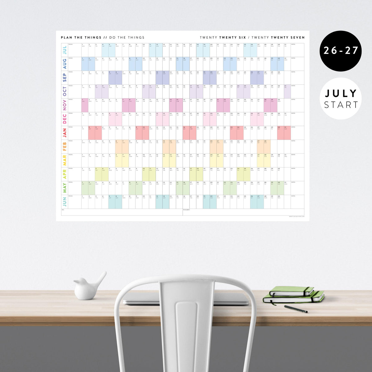 2026 - 2027 JULY Start Academic Wall Calendar | Mid-Year Monthly Planner | Student Teacher Family Giant Rainbow Calendar