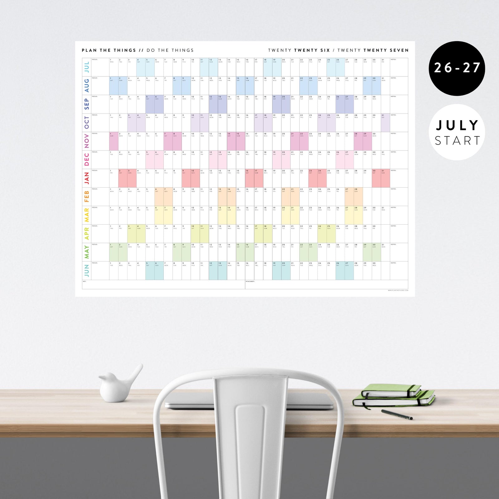 2026 - 2027 JULY Start Academic Wall Calendar | Mid-Year Monthly Planner | Student Teacher Family Giant Rainbow Calendar
