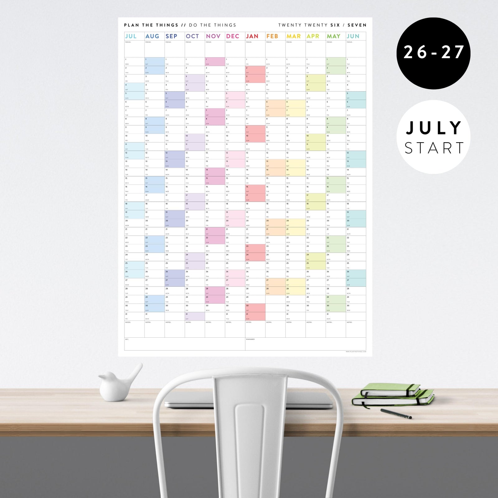 2026 - 2027 JULY Start Academic Wall Calendar | Mid-Year Monthly Planner | Annual Academic Vertical Family Student Teacher (Rainbow)