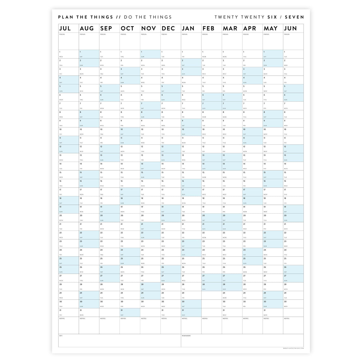 2026 - 2027 JULY Start Academic Wall Calendar | Mid-Year Monthly Planner | Annual Academic Vertical Family Student Teacher (Blue Weekends)