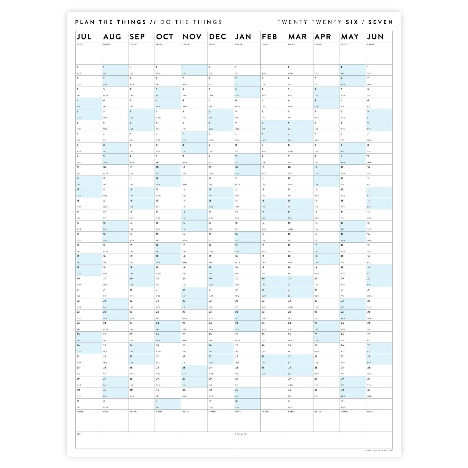 2026 - 2027 JULY Start Academic Wall Calendar | Mid-Year Monthly Planner | Annual Academic Vertical Family Student Teacher (Blue Weekends)
