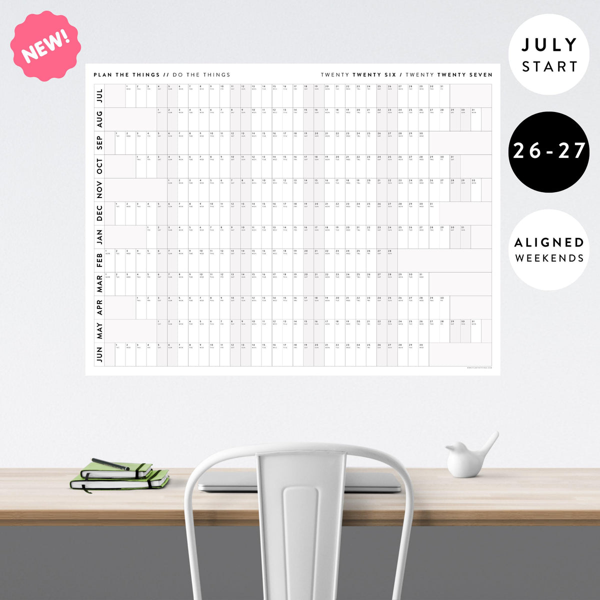 NEW! Giant 2026-2027 JULY START Wall Calendar with Aligned Gray Weekends | Mid-Year Student Teacher College Family Academic Planner