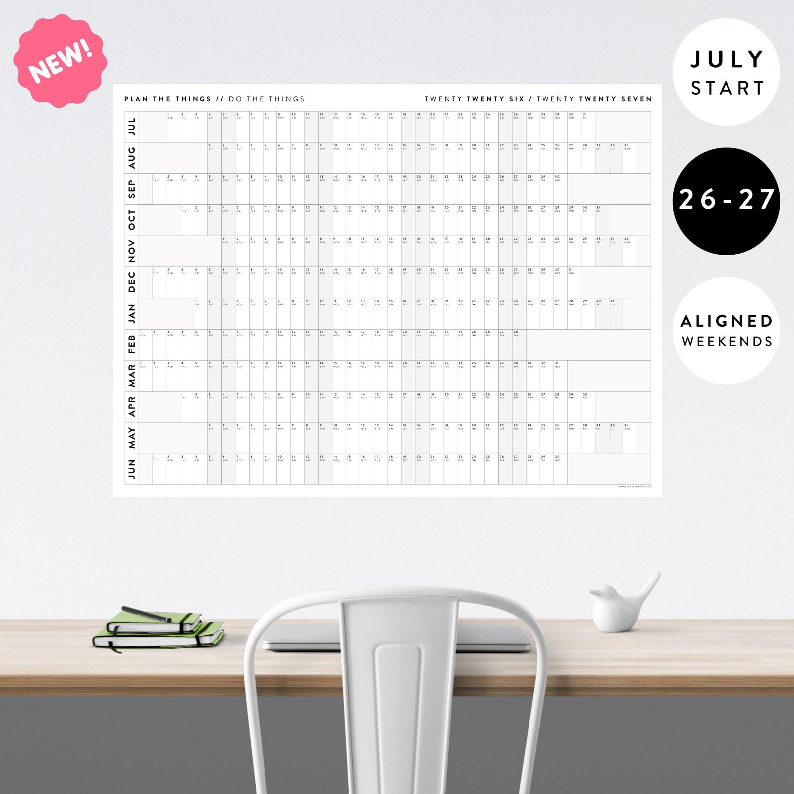 NEW! Giant 2026-2027 JULY START Wall Calendar with Aligned Gray Weekends | Mid-Year Student Teacher College Family Academic Planner