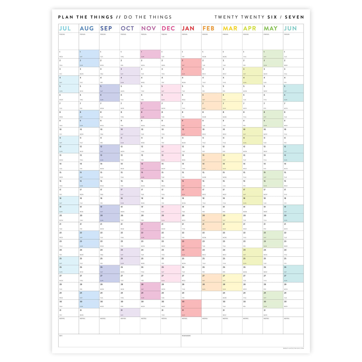2026 - 2027 JULY Start Academic Wall Calendar | Mid-Year Monthly Planner | Annual Academic Vertical Family Student Teacher (Rainbow)
