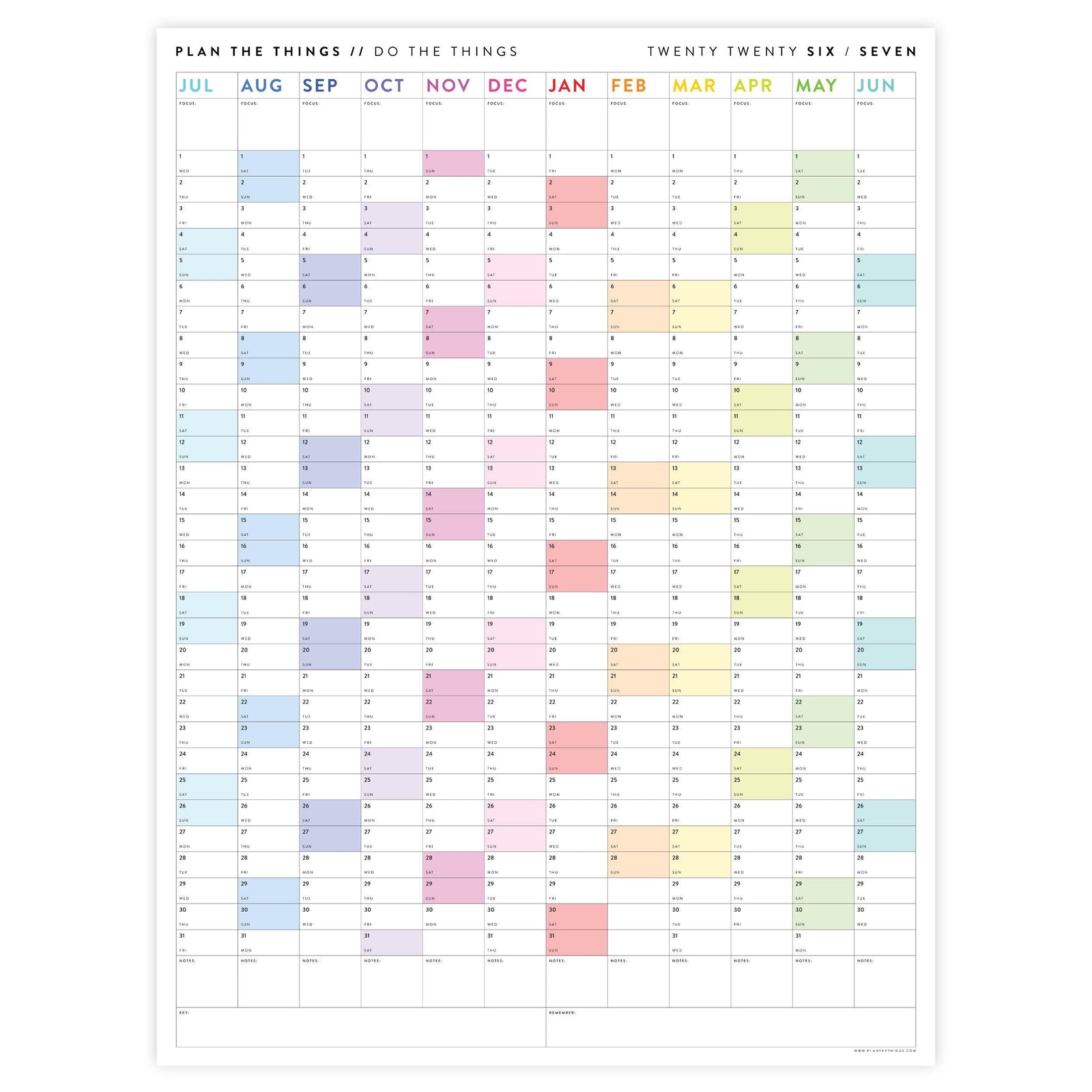 2026 - 2027 JULY Start Academic Wall Calendar | Mid-Year Monthly Planner | Annual Academic Vertical Family Student Teacher (Rainbow)