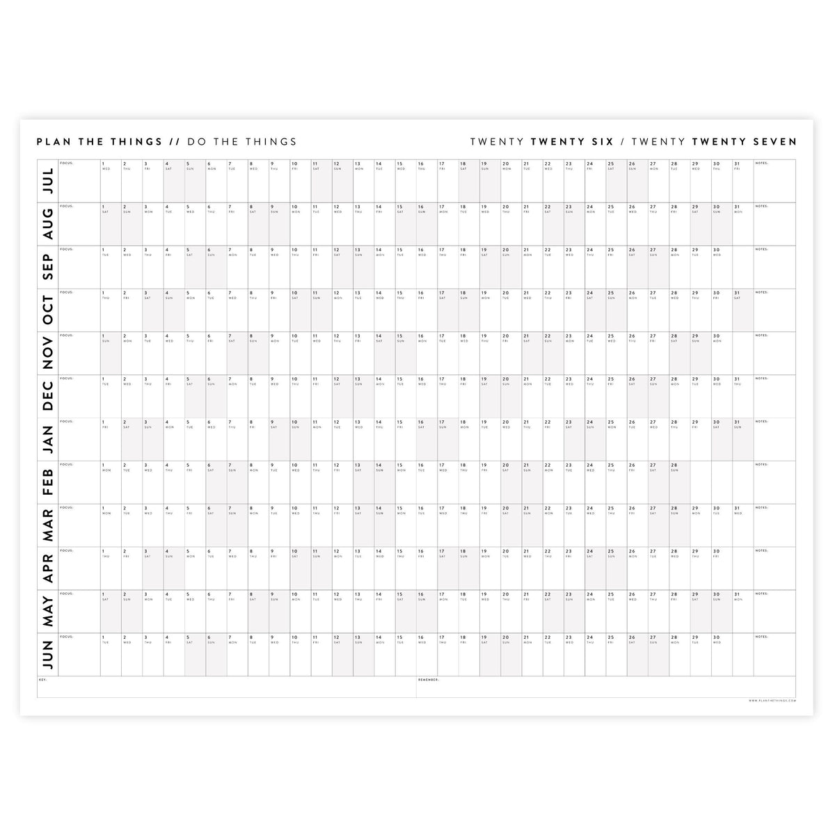2026 - 2027 JULY Start Academic Wall Calendar | Mid-Year Monthly Planner | Student Teacher Family Giant Calendar with Gray Weekends