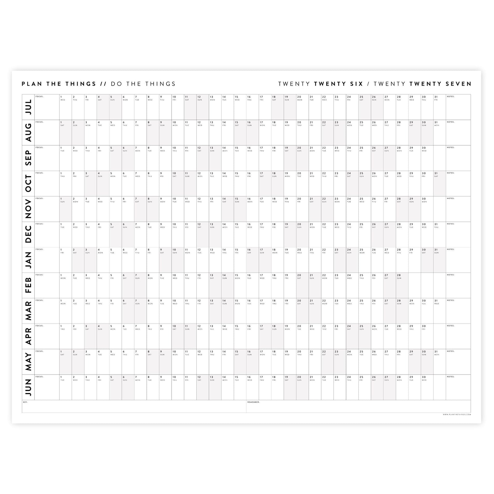 2026 - 2027 JULY Start Academic Wall Calendar | Mid-Year Monthly Planner | Student Teacher Family Giant Calendar with Gray Weekends