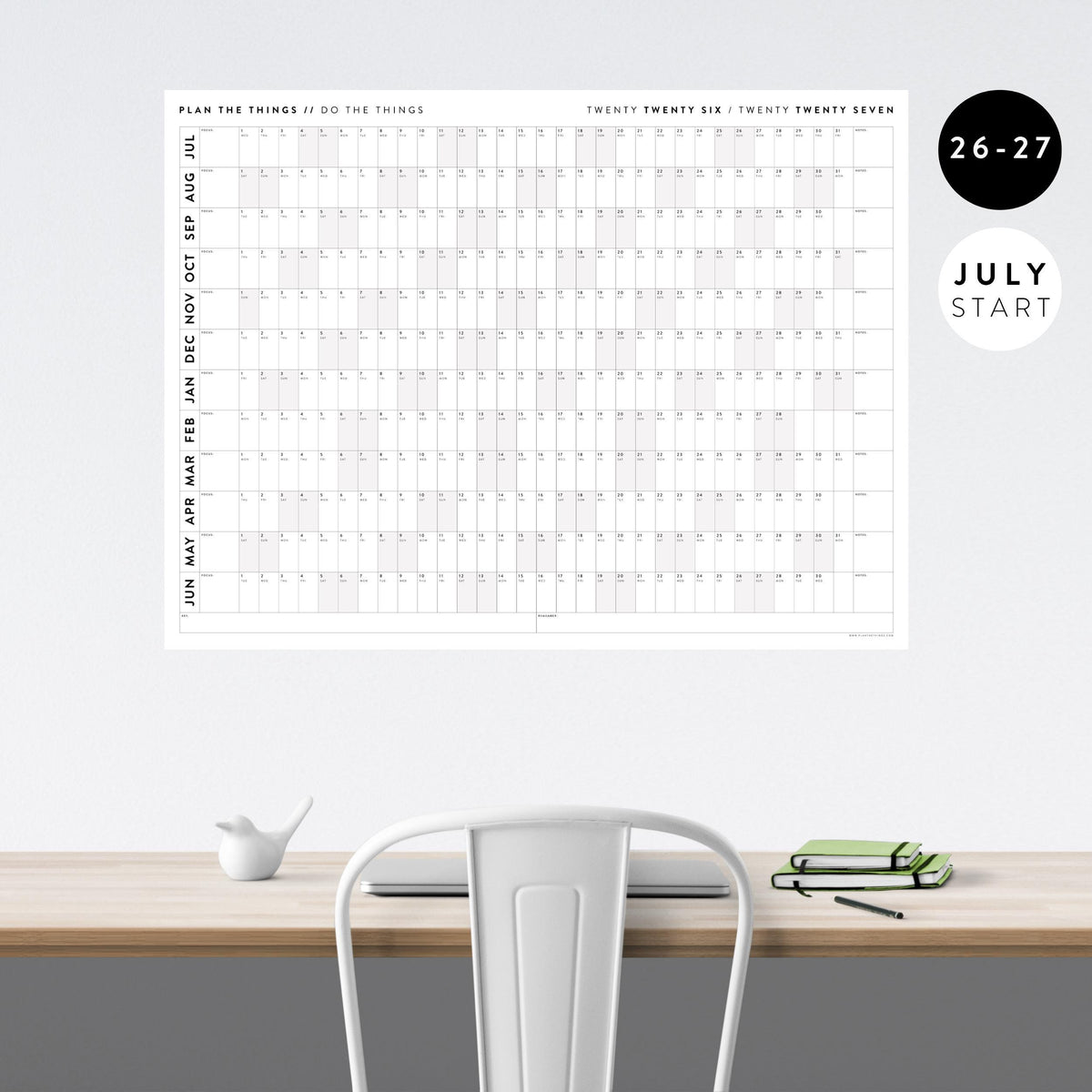 2026 - 2027 JULY Start Academic Wall Calendar | Mid-Year Monthly Planner | Student Teacher Family Giant Calendar with Gray Weekends