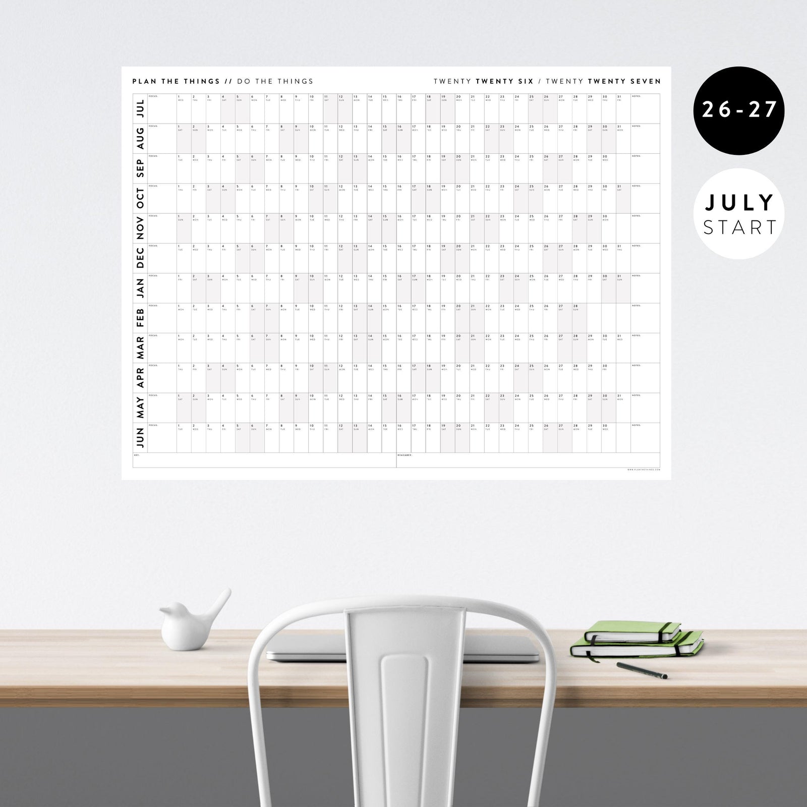 2026 - 2027 JULY Start Academic Wall Calendar | Mid-Year Monthly Planner | Student Teacher Family Giant Calendar with Gray Weekends