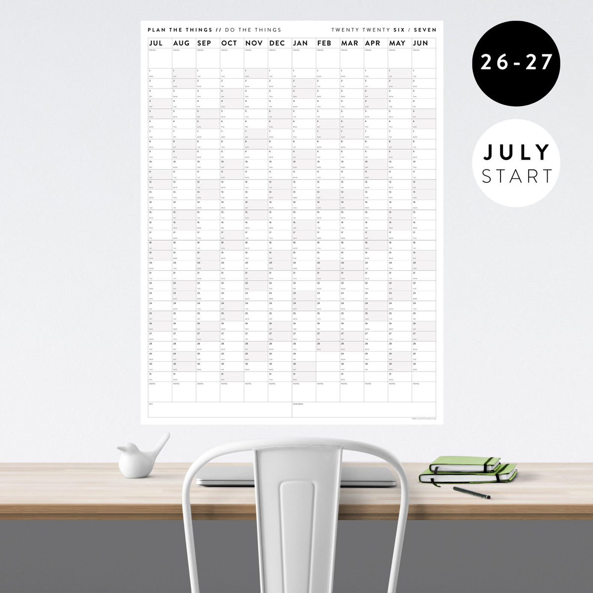 2026 - 2027 JULY Start Academic Wall Calendar | Mid-Year Monthly Planner | Annual Academic Vertical Family Student Teacher (Gray Weekends)