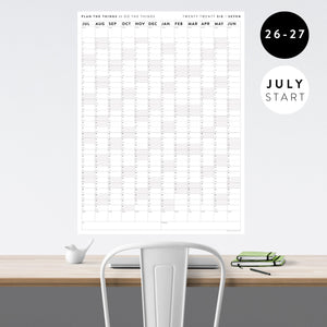 2026 - 2027 JULY Start Academic Wall Calendar | Mid-Year Monthly Planner | Annual Academic Vertical Family Student Teacher (Gray Weekends)