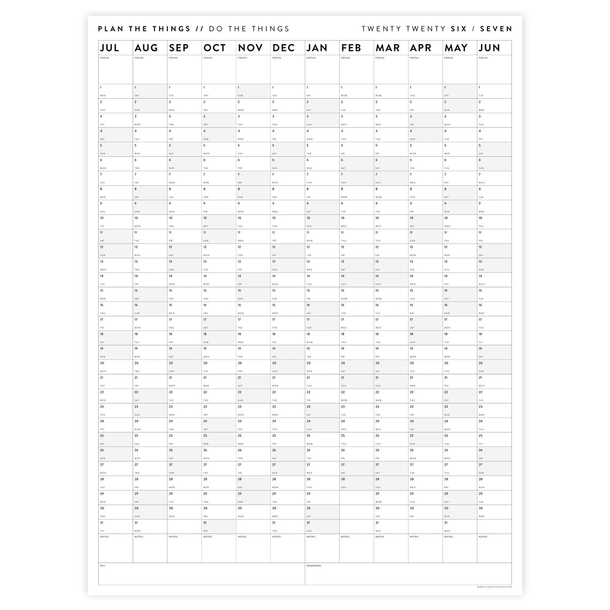 2026 - 2027 JULY Start Academic Wall Calendar | Mid-Year Monthly Planner | Annual Academic Vertical Family Student Teacher (Gray Weekends)