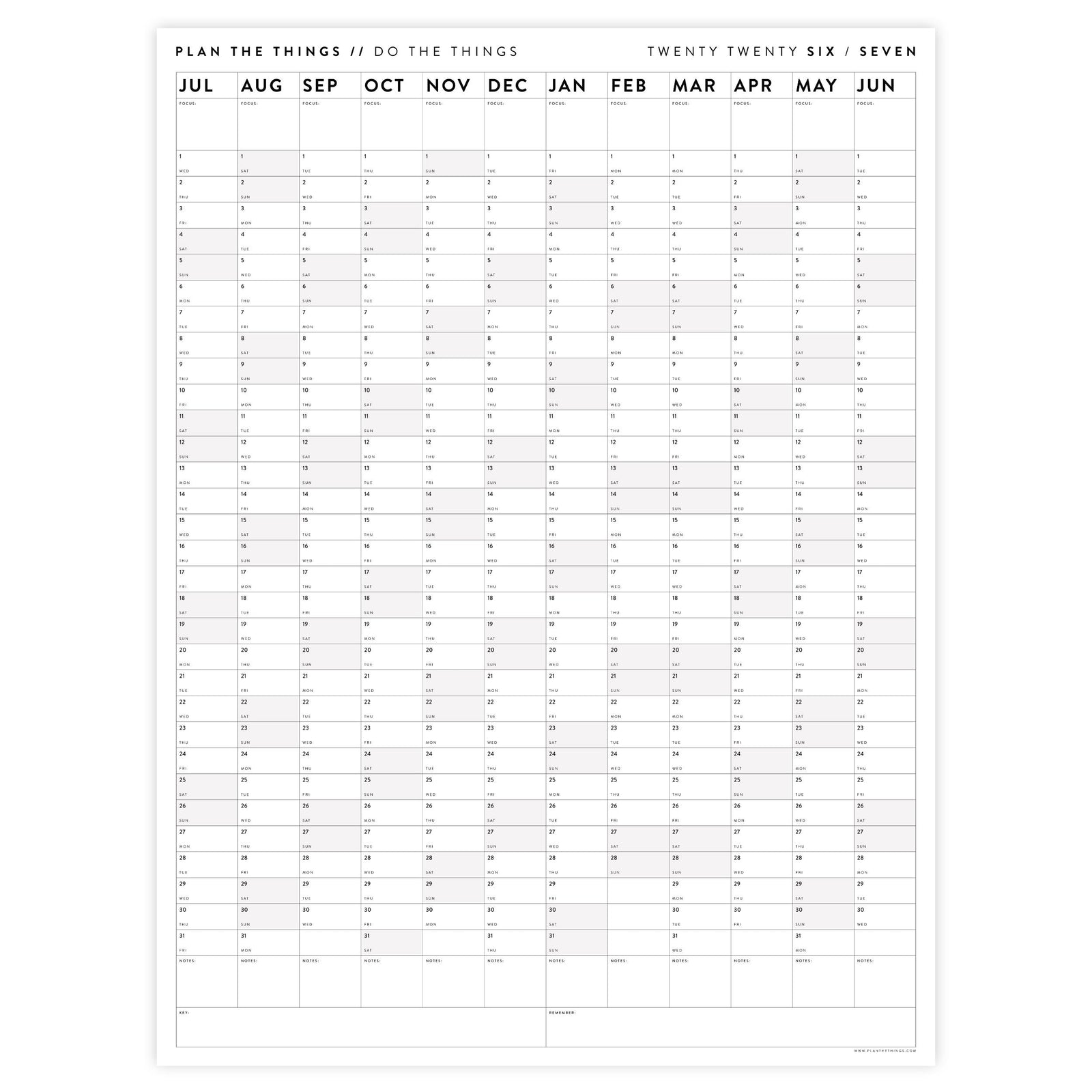 2026 - 2027 JULY Start Academic Wall Calendar | Mid-Year Monthly Planner | Annual Academic Vertical Family Student Teacher (Gray Weekends)