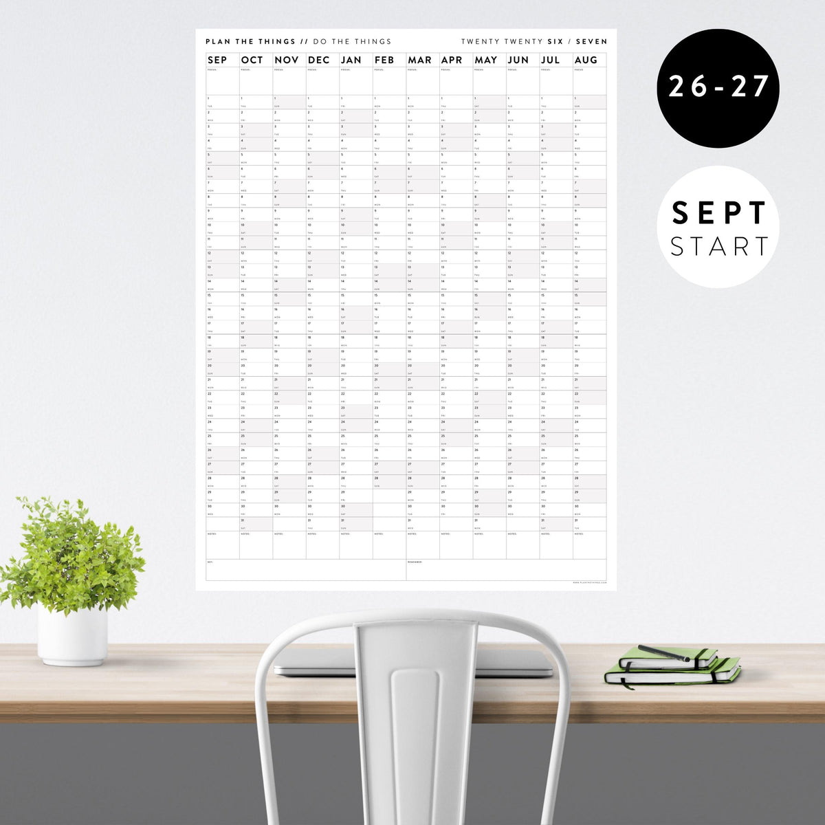 2026 - 2027 SEPTEMBER START Vertical Academic Year Giant Wall Calendar | School Student Classroom Mid-Year Planner - Gray