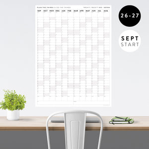 2026 - 2027 SEPTEMBER START Vertical Academic Year Giant Wall Calendar | School Student Classroom Mid-Year Planner - Gray