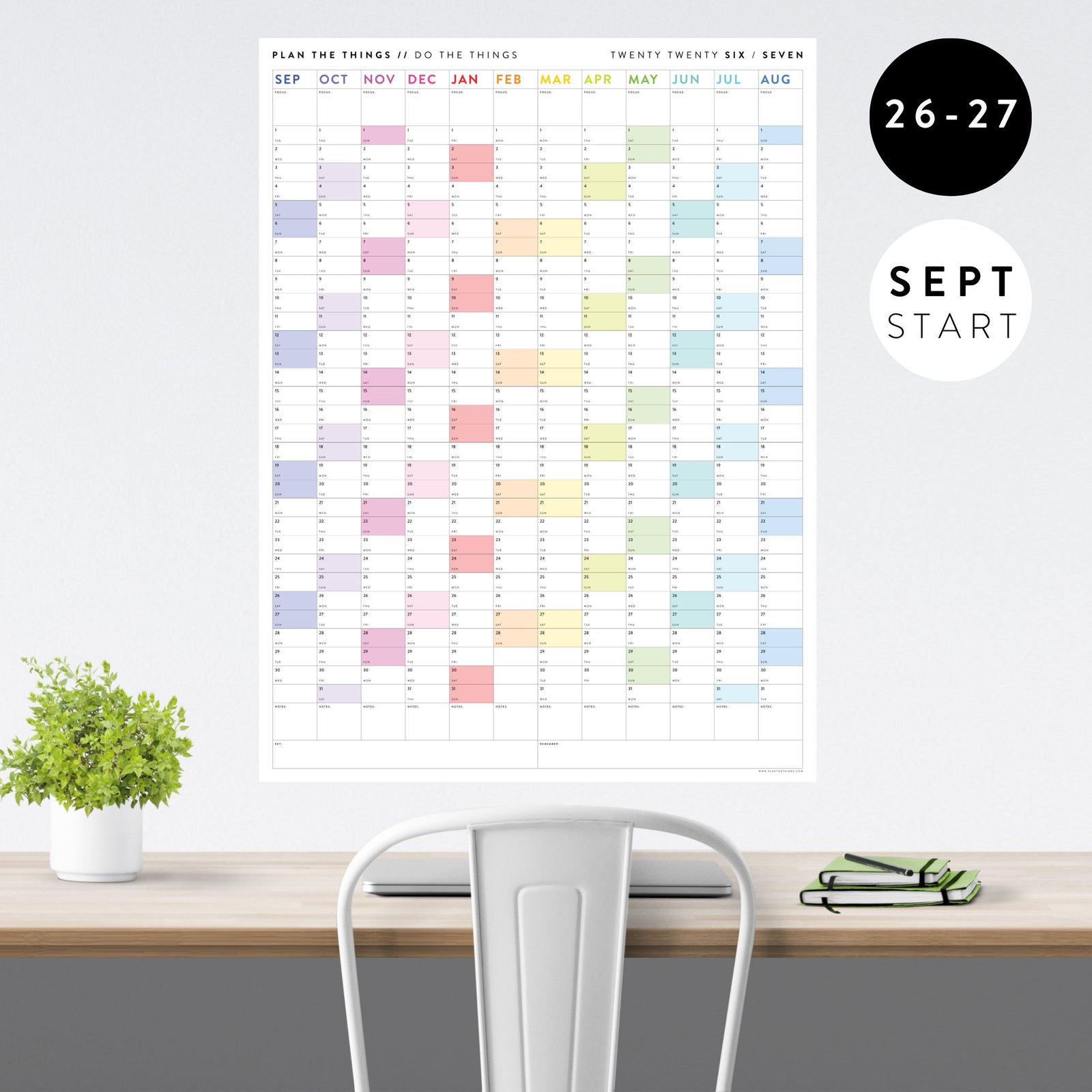 2026 - 2027 SEPTEMBER START Vertical Academic Year Giant Wall Calendar | School Student Classroom Mid-Year Planner - Rainbow