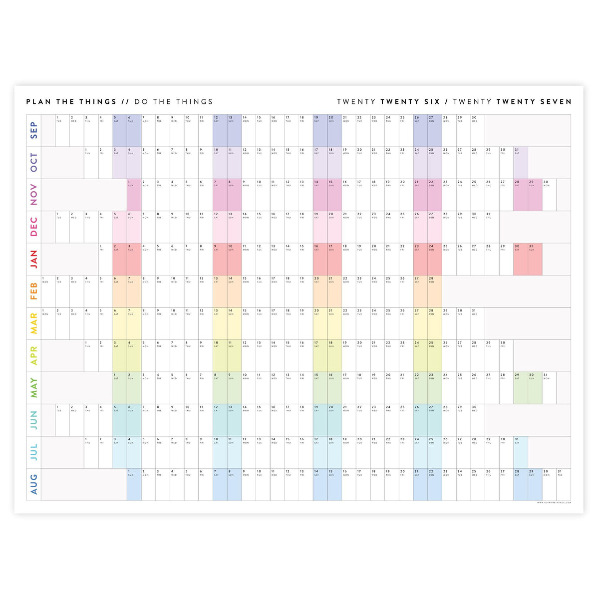 NEW! Giant 2026-2027 SEPTEMBER START Wall Calendar with Aligned Weekends | Student Teacher Classroom Mid-Year/ Academic Planner - Rainbow