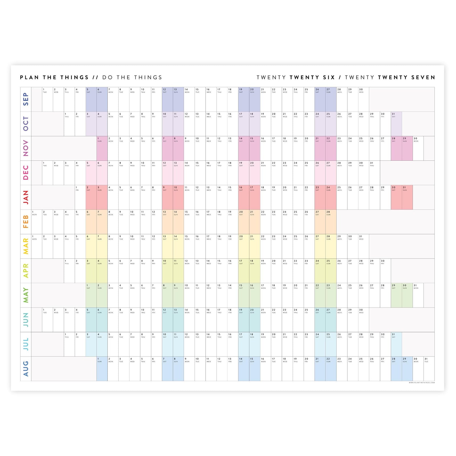 NEW! Giant 2026-2027 SEPTEMBER START Wall Calendar with Aligned Weekends | Student Teacher Classroom Mid-Year/ Academic Planner - Rainbow