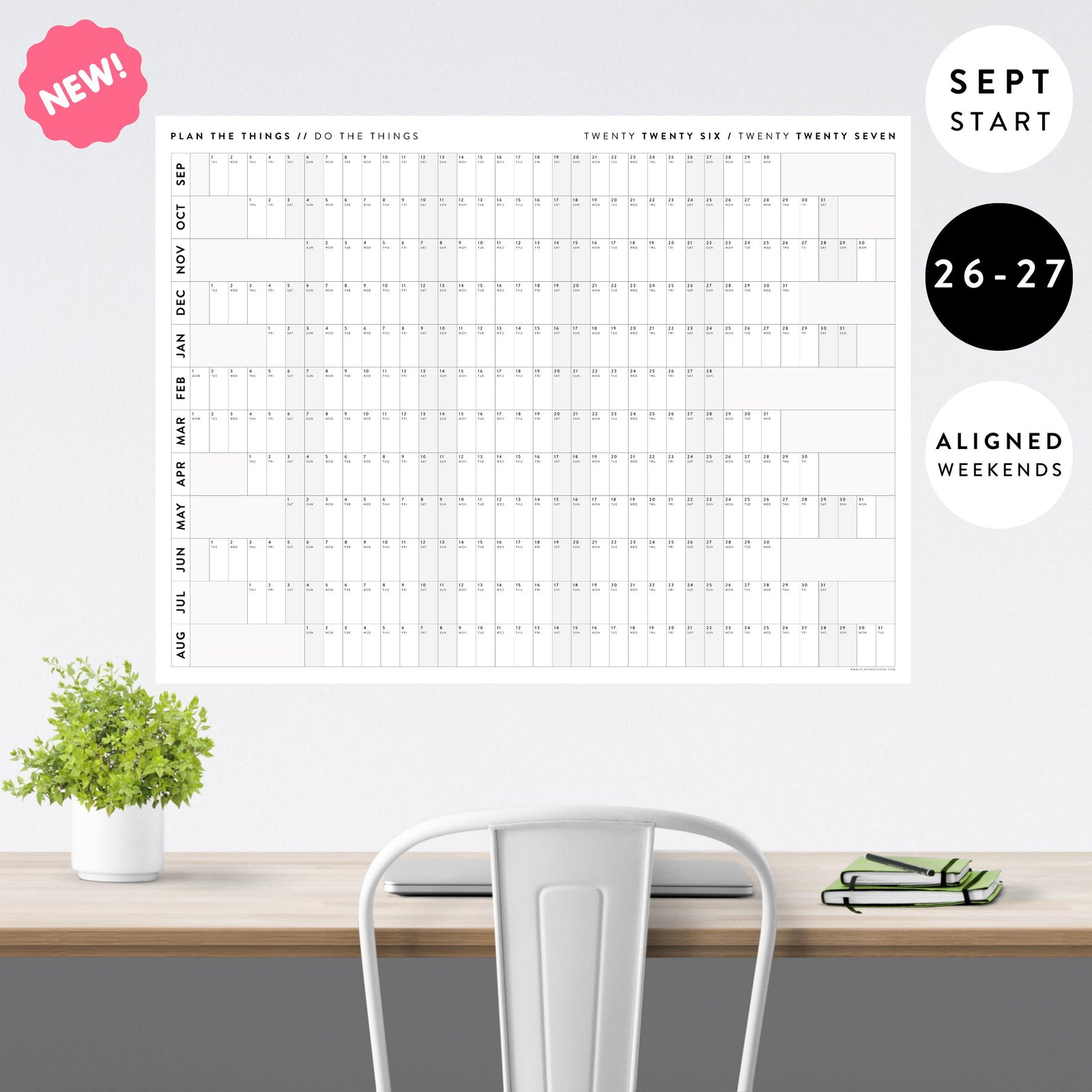 NEW! Giant 2026-2027 SEPTEMBER START Wall Calendar with Aligned Weekends | Student Teacher Classroom Mid-Year/ Academic Planner - Gray