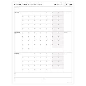 QUARTERLY WALL CALENDAR - Q4 2021 - VERTICAL WITH GREY / GRAY WEEKENDS