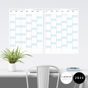 PRINTABLE SIX MONTH 2023 WALL CALENDAR SET WITH BLUE WEEKENDS - INSTANT DOWNLOAD