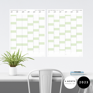 PRINTABLE SIX MONTH 2023 WALL CALENDAR SET WITH GREEN WEEKENDS - INSTANT DOWNLOAD