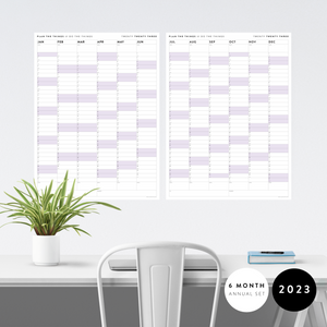PRINTABLE SIX MONTH 2023 WALL CALENDAR SET WITH PURPLE WEEKENDS - INSTANT DOWNLOAD