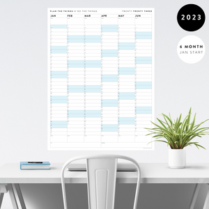 PRINTABLE SIX MONTH 2023 WALL CALENDAR (JANUARY TO JUNE) WITH BLUE WEEKENDS - INSTANT DOWNLOAD