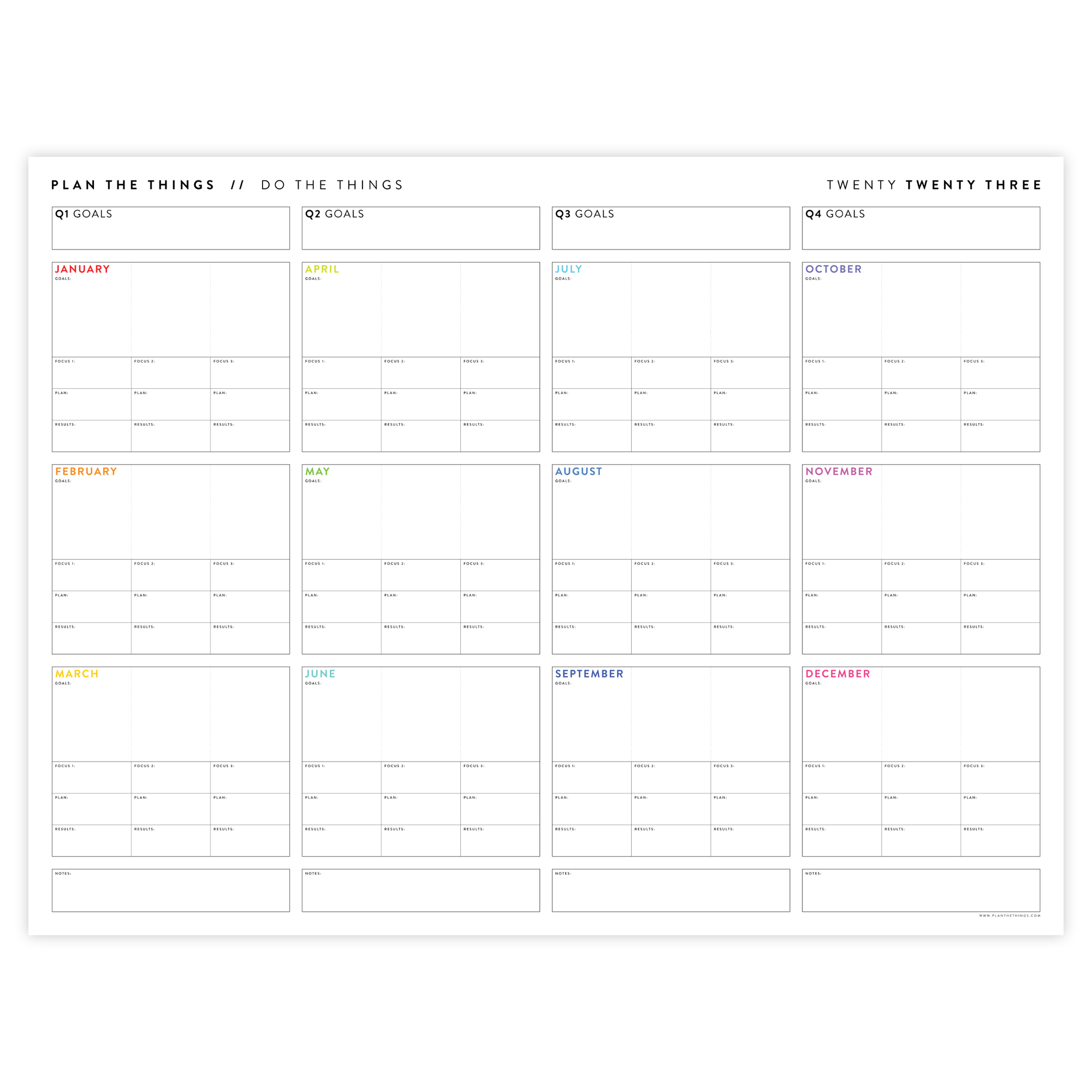 PRINTABLE 2023 FOCUS AND GOALS ANNUAL WALL PLANNER (RAINBOW TEXT) - INSTANT DOWNLOAD