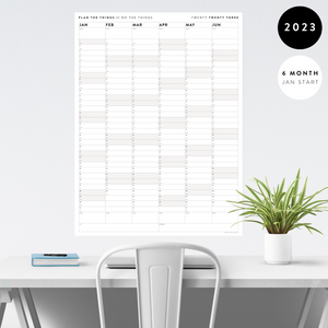 PRINTABLE SIX MONTH 2023 WALL CALENDAR (JANUARY TO JUNE) WITH GRAY / GREY WEEKENDS - INSTANT DOWNLOAD