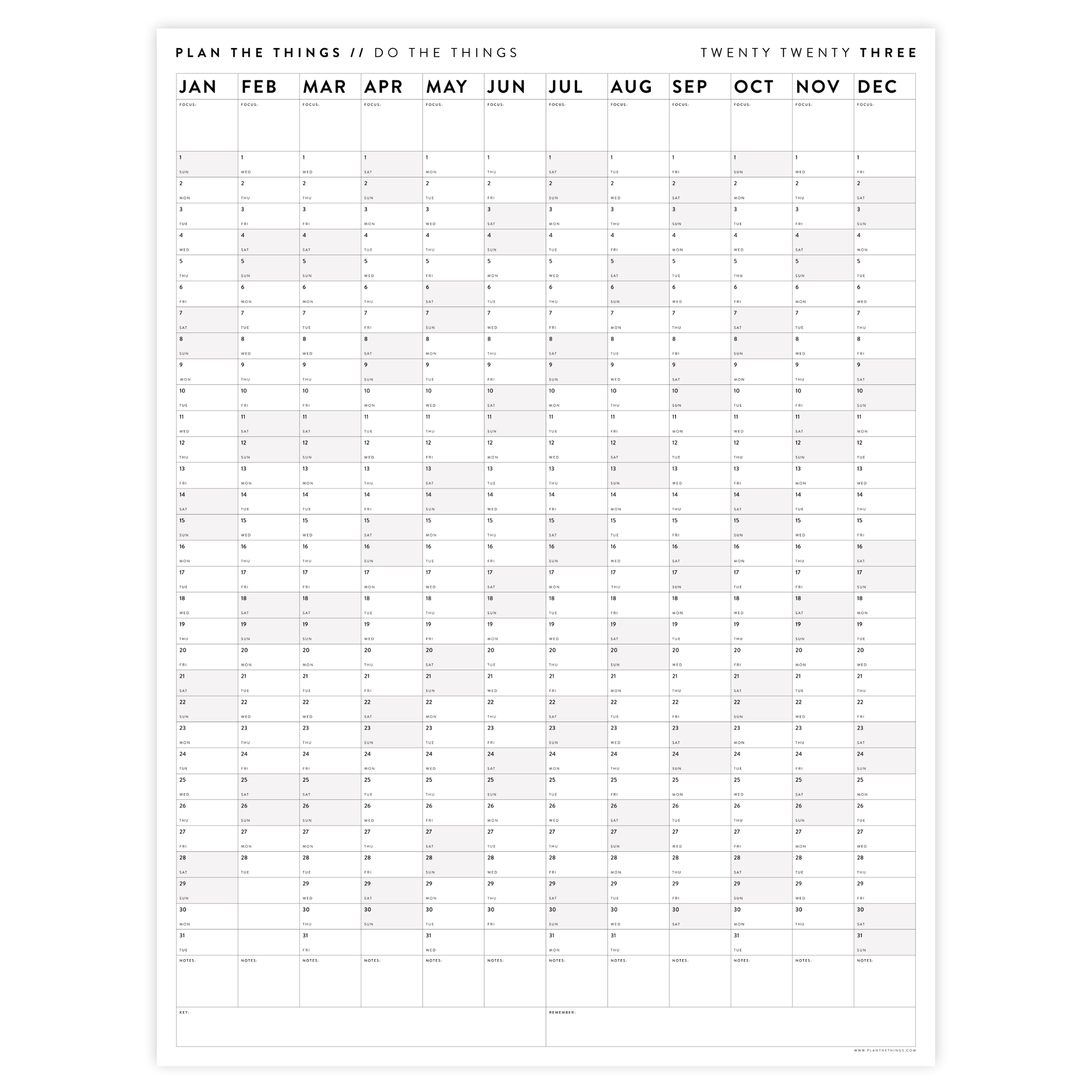 GIANT 2023 WALL CALENDAR | VERTICAL WITH GRAY / GREY WEEKENDS