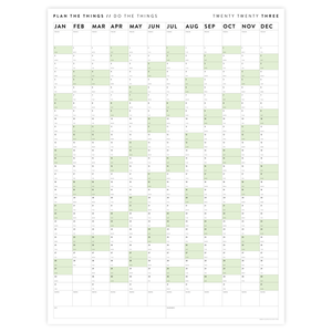 PRINTABLE VERTICAL 2023 WALL CALENDAR WITH GREEN WEEKENDS - INSTANT DOWNLOAD