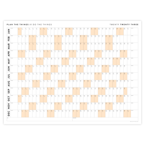GIANT 2023 WALL CALENDAR | HORIZONTAL WITH ORANGE WEEKENDS