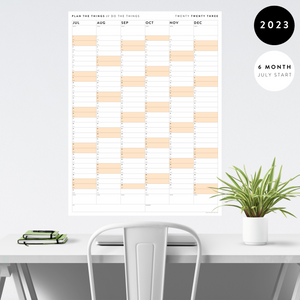 PRINTABLE SIX MONTH 2023 WALL CALENDAR (JULY TO DECEMBER) WITH ORANGE WEEKENDS - INSTANT DOWNLOAD