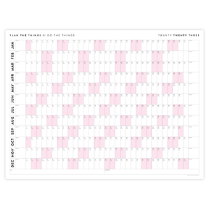 PRINTABLE HORIZONTAL 2023 WALL CALENDAR WITH PINK WEEKENDS - INSTANT DOWNLOAD