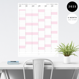 PRINTABLE SIX MONTH 2023 WALL CALENDAR (JANUARY TO JUNE) WITH PINK WEEKENDS - INSTANT DOWNLOAD