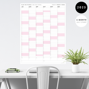 SIX MONTH 2023 GIANT WALL CALENDAR (JULY TO DECEMBER) WITH PINK WEEKENDS