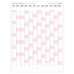GIANT 2023 WALL CALENDAR | VERTICAL WITH PINK WEEKENDS