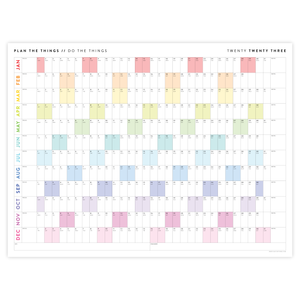 PRINTABLE HORIZONTAL 2023 WALL CALENDAR WITH RAINBOW WEEKENDS - INSTANT DOWNLOAD