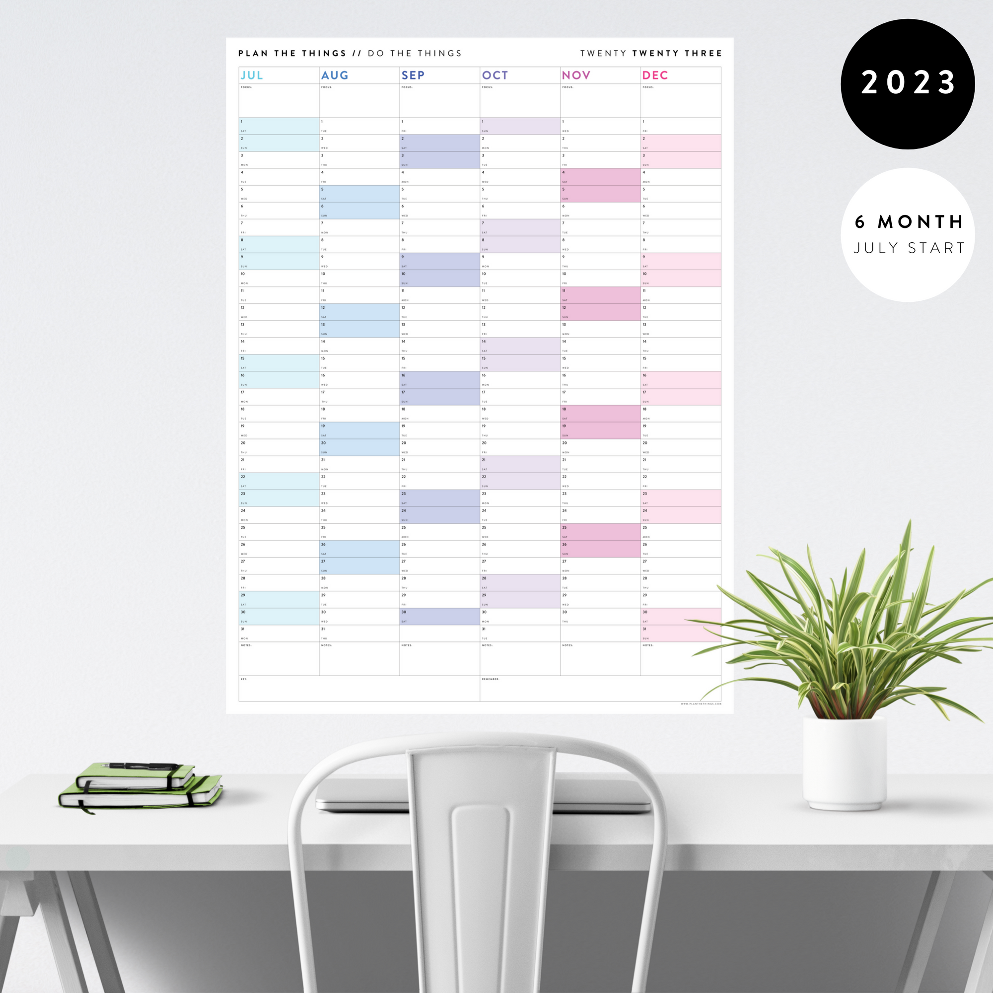 SIX MONTH 2023 GIANT WALL CALENDAR (JULY TO DECEMBER) WITH RAINBOW WEEKENDS
