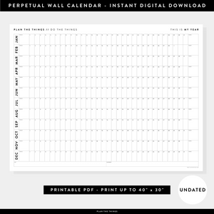 PRINTABLE UNDATED PERPETUAL WALL CALENDAR / BIRTHDAY CALENDAR (HORIZONTAL / B + W) - INSTANT DOWNLOAD